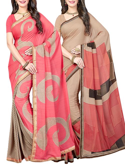 (pack of 2) multicolor georgette printed saree combo with blouse - 15475815 - Standard Image - 1