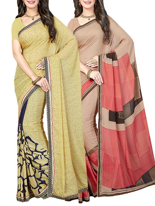(pack of 2) multicolor georgette printed saree combo with blouse - 15475822 - Standard Image - 1