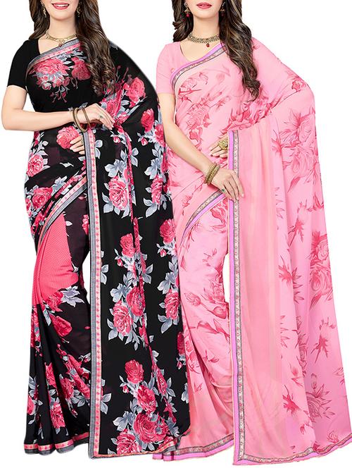 (pack of 2) multicolor georgette printed saree combo with blouse - 15475824 - Standard Image - 1
