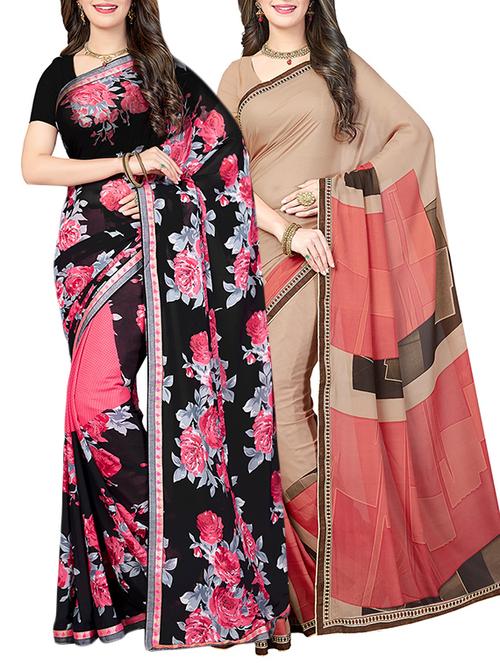 (pack of 2) multicolor georgette printed saree combo with blouse - 15475828 - Standard Image - 1