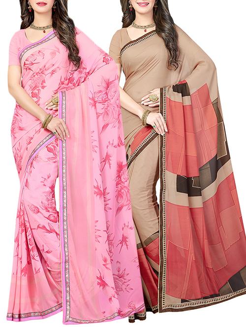 (pack of 2) multicolor georgette printed saree combo with blouse - 15475836 - Standard Image - 1