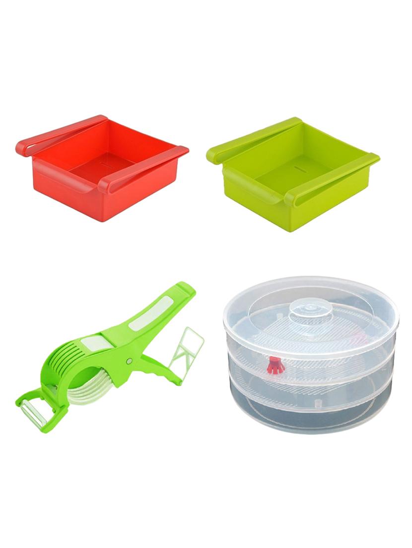 2 pcs multipurpose fridge tray storage unbreakable rack drawer + vegetable cutter with piller + sprout maker - 15475866 - Zoom Image - 1