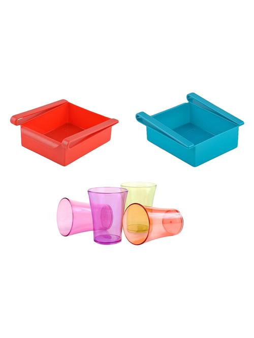2 pcs Multipurpose fridge tray storage unbreakable rack drawer + 6 pcs colour glass for water juice - 15475872 - Standard Image - 1