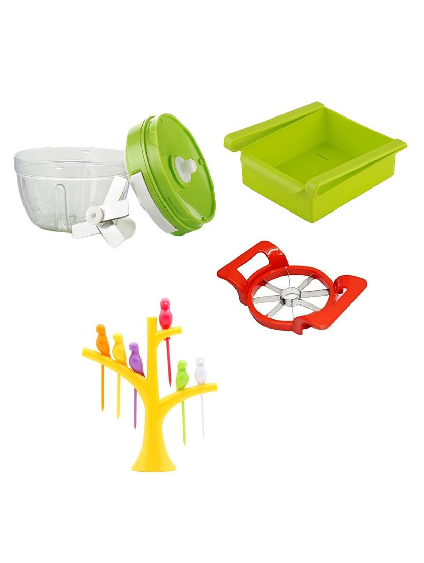 easy pull onion garlic smart chopper + multipurpose fridge tray storage unbreakable rack drawer + apple cutter + fruit fork - 15476000 - Zoom Image - 1