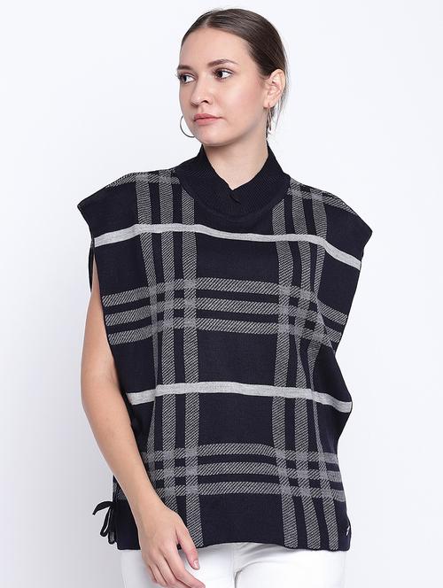 checkered woolen poncho - 15476361 - Standard Image - 1