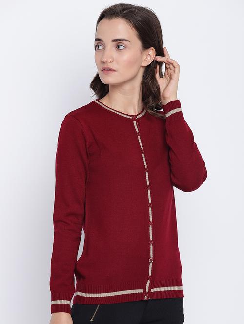 round neck woolen cardigan - 15476428 - Standard Image - 1