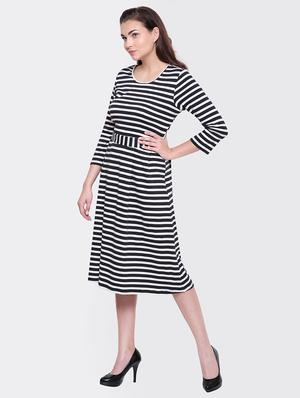 striped monochrome a-line dress - 15476776 - Standard Image - 2