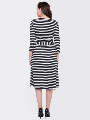striped monochrome a-line dress - 15476776 - Standard Image - 3