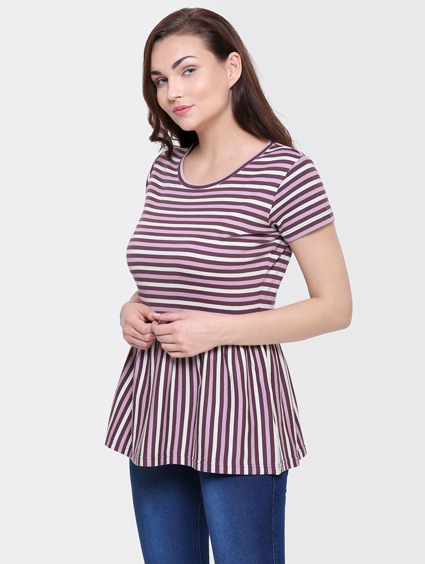 gather detail striped top - 15476801 - Zoom Image - 2