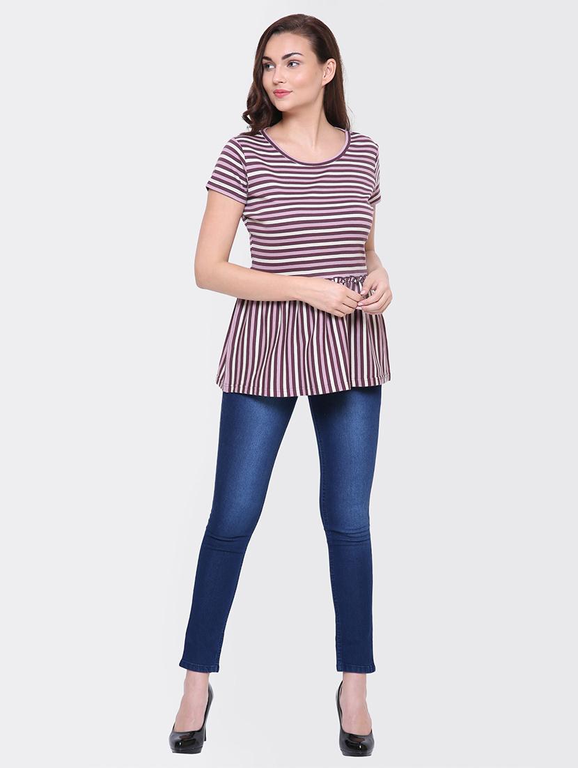 gather detail striped top - 15476801 - Zoom Image - 4