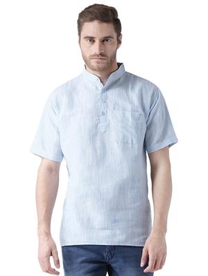 blue and pink solid khadi short kurtas combo - 15477433 - Standard Image - 5