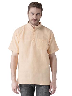 peach and blue solid khadi short kurtas combo - 15477435 - Standard Image - 5