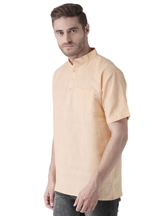 peach and blue solid khadi short kurtas combo - 15477435 - Zoom Image - 6