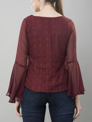 sheer bell sleeved lace top - 15478513 - Standard Image - 3