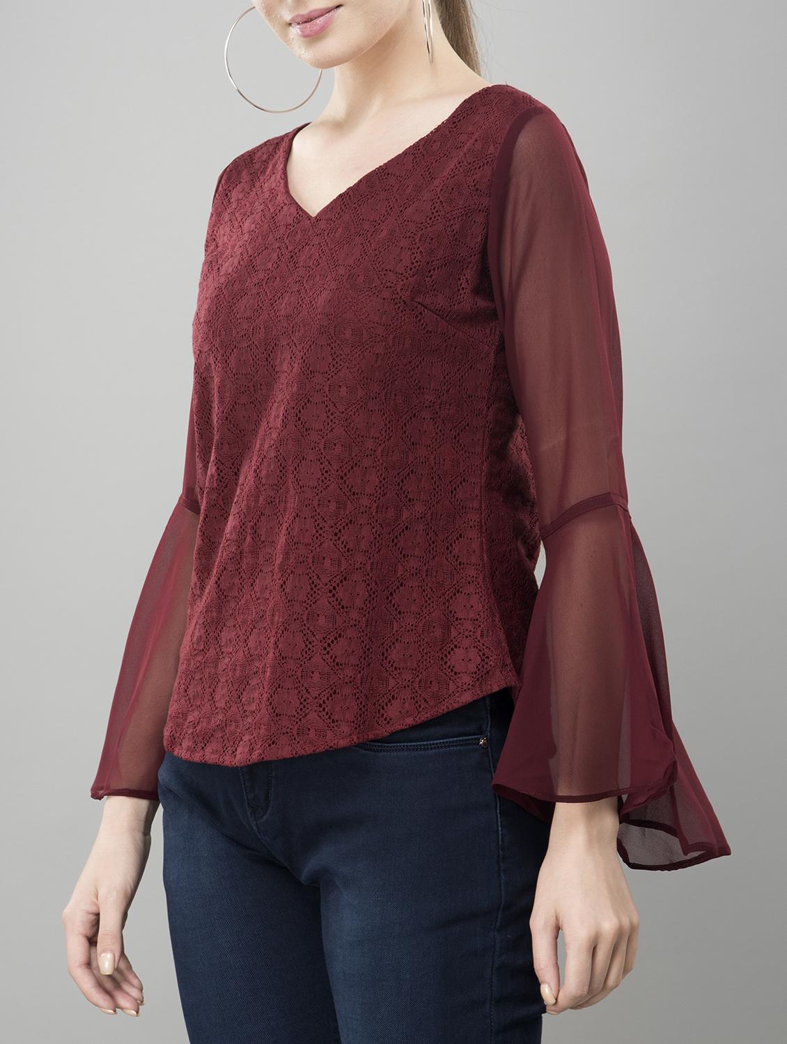 sheer bell sleeved lace top - 15478513 - Zoom Image - 2