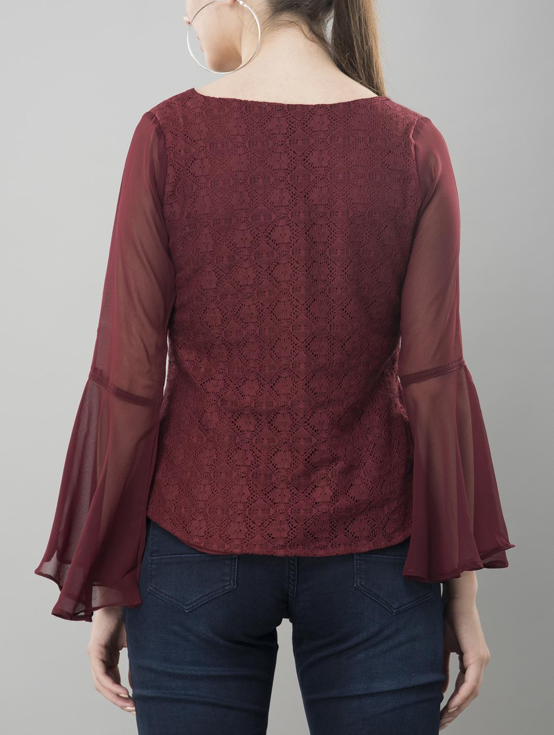 sheer bell sleeved lace top - 15478513 - Zoom Image - 3