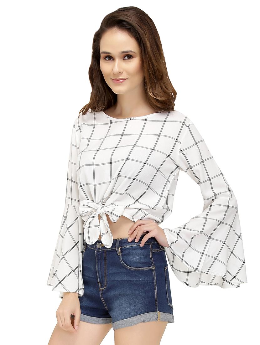 tie knot front bell sleeved top - 15478868 - Zoom Image - 2