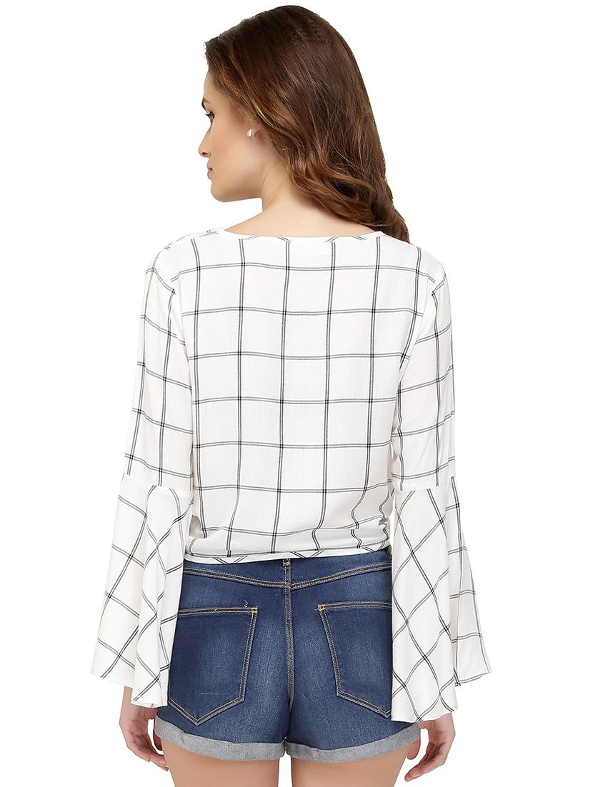 tie knot front bell sleeved top - 15478868 - Zoom Image - 3
