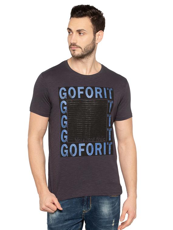 grey cotton chest print t-shirt - 15480495 - Zoom Image - 1