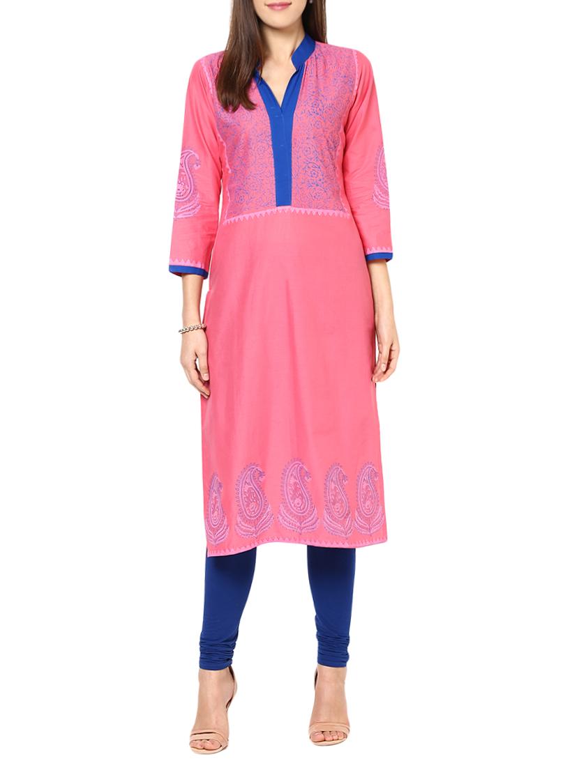 straight block print kurta - 15481055 - Zoom Image - 1