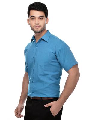 blue khadi formal shirt - 15481089 - Standard Image - 2