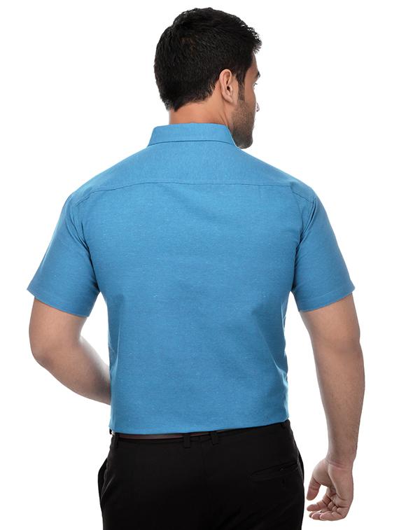 blue khadi formal shirt - 15481089 - Zoom Image - 3