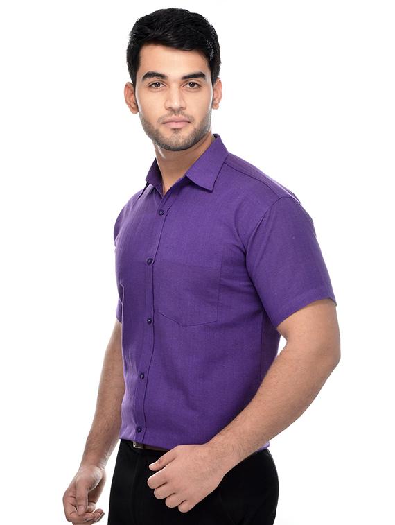 purple khadi formal shirt - 15481096 - Zoom Image - 2
