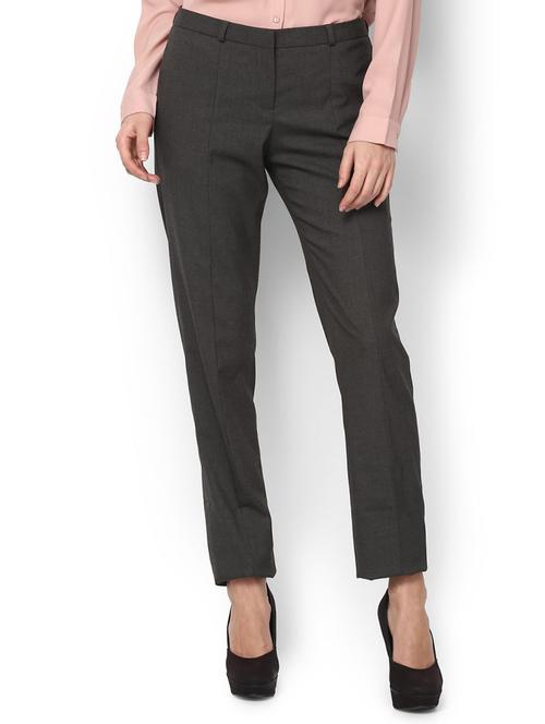 mid waist solid chinos - 15482121 - Standard Image - 1
