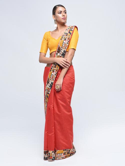 kalamkari printed border chanderi saree with blouse - 15482360 - Standard Image - 1