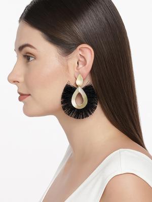 black gold tone tassel earrings - 15483941 - Standard Image - 2