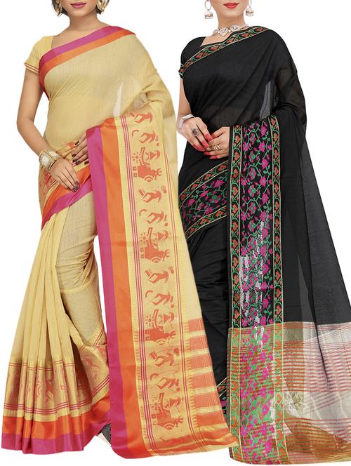set of 2 zari bordered saree with blouse - 15484195 - Standard Image - 1