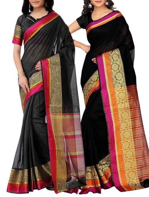 set of 2 zari bordered saree with blouse - 15484243 - Standard Image - 1