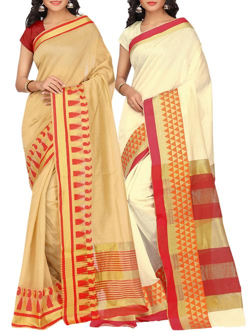 set of 2 zari bordered saree with blouse - 15484272 - Standard Image - 1