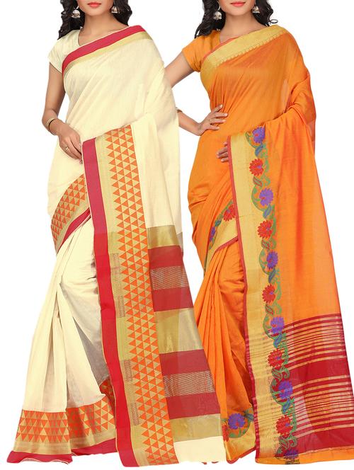 set of 2 zari bordered saree with blouse - 15484279 - Standard Image - 1