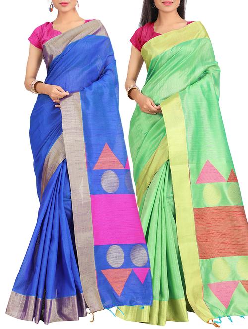 set of 2 zari bordered saree with blouse - 15484462 - Standard Image - 1