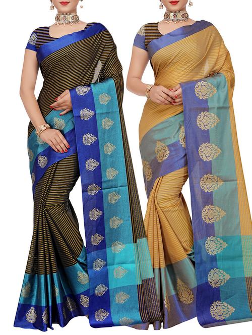 set of 2 zari bordered saree with blouse - 15484463 - Standard Image - 1