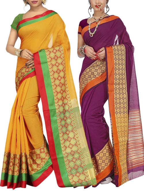 set of 2 zari bordered saree with blouse - 15484497 - Standard Image - 1