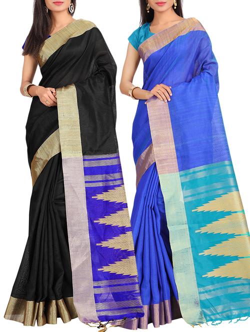 set of 2 zari bordered saree with blouse - 15484498 - Standard Image - 1