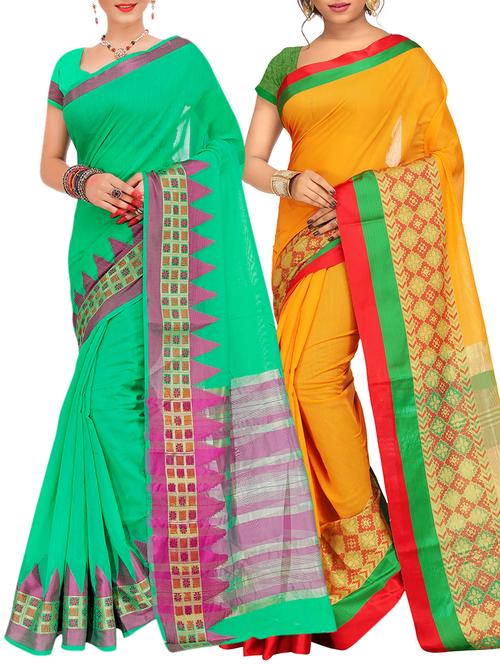 set of 2 zari bordered saree with blouse - 15484499 - Standard Image - 1