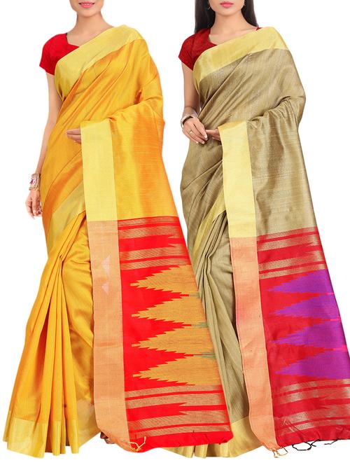 set of 2 zari bordered saree with blouse - 15484500 - Standard Image - 1