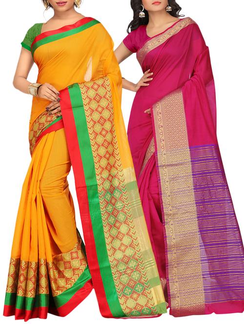 set of 2 zari bordered saree with blouse - 15484503 - Standard Image - 1