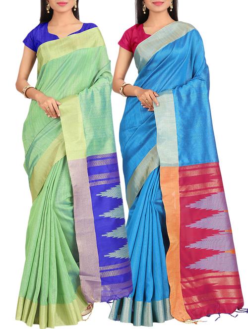 set of 2 zari bordered saree with blouse - 15484506 - Standard Image - 1