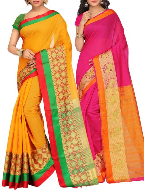set of 2 zari bordered saree with blouse - 15484507 - Standard Image - 1