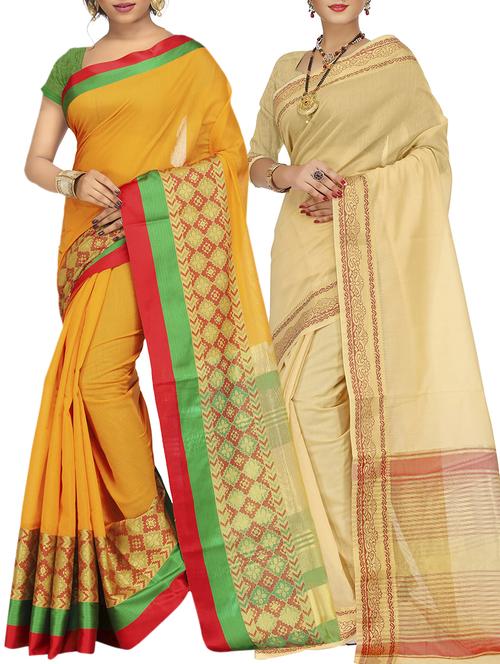set of 2 zari bordered saree with blouse - 15484512 - Standard Image - 1
