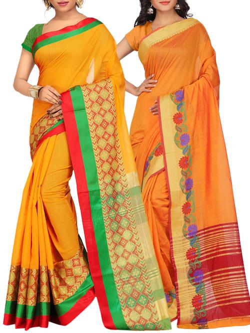 set of 2 zari bordered saree with blouse - 15484516 - Standard Image - 1