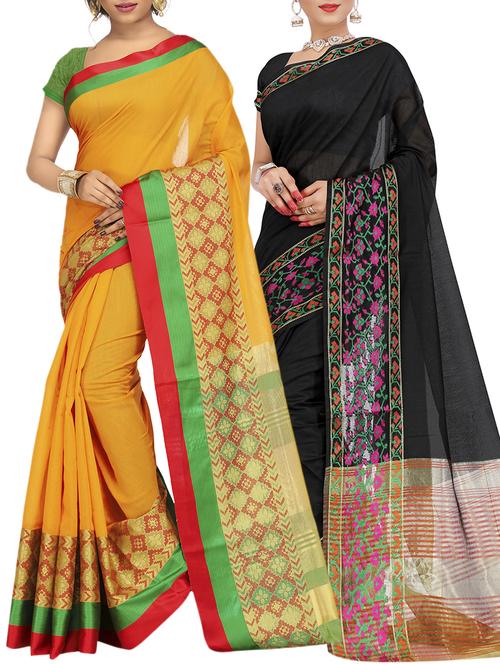 set of 2 zari bordered saree with blouse - 15484519 - Standard Image - 1
