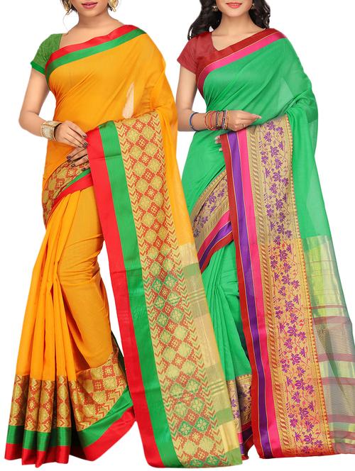 set of 2 zari bordered saree with blouse - 15484521 - Standard Image - 1
