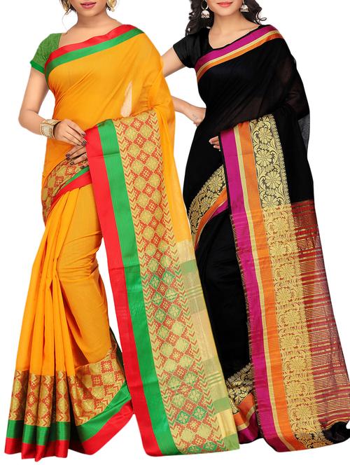 set of 2 zari bordered saree with blouse - 15484523 - Standard Image - 1