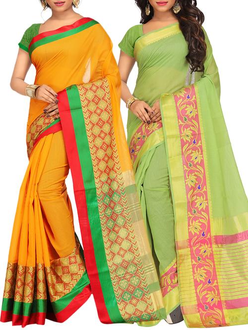 set of 2 zari bordered saree with blouse - 15484528 - Standard Image - 1