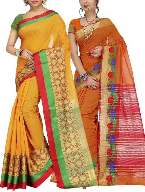 set of 2 zari bordered saree with blouse - 15484533 - Standard Image - 1
